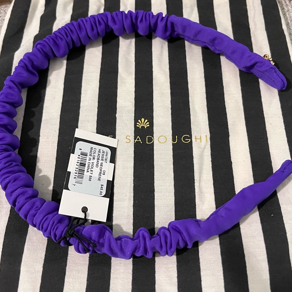 LELE SADOUGHI NWT AUTHENTIC VIOLET JESSIE RUCHED NEOPRENE SLIM HEADBAND - Picture 5 of 15